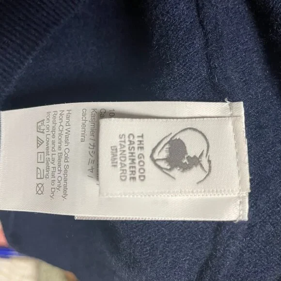 J CREW Midweight 100% Cashmere Navy Blue Hoodie Pullover Sweater Unisex - Picture 10 of 11